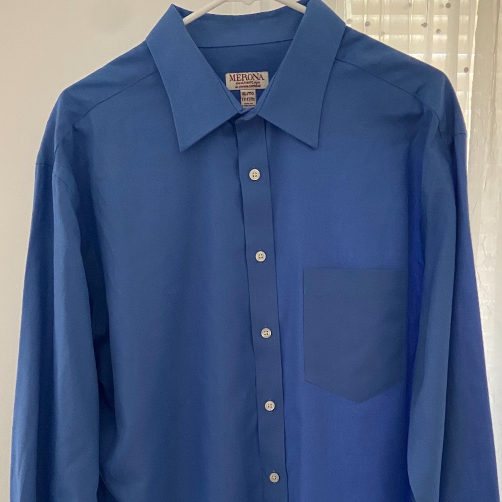 Merona: Men Blue Button Up Dress Shirt. Size: XL 17-17 1/2